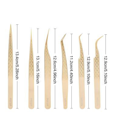 FEITA Gold Eyelash Extension Tweezer Set - Precision Diamond Grip Tweezers for Volume & Individual Lashes (6Pcs) - Buy Online on SooperMarket.com
