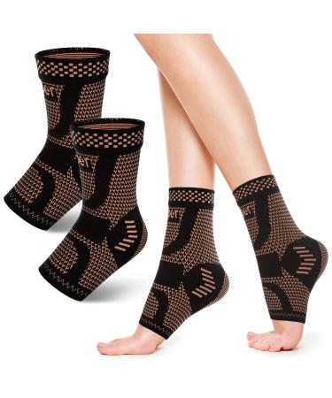 Copper Ankle Brace Copper Infused Ankle Support Compression Sleeve for Foot Pain Relief Plantar Fasciitis Sprained Ankle Achilles Tendonitis Open Toe Compression Socks for Men Women(M)