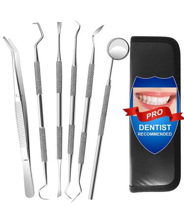 6 Pack Dental Tools Set - Professional Stainless Steel Oral Care Kit with Case | Tooth Scraper, Plaque & Tartar Remover - Buy Online on SooperMarket.com