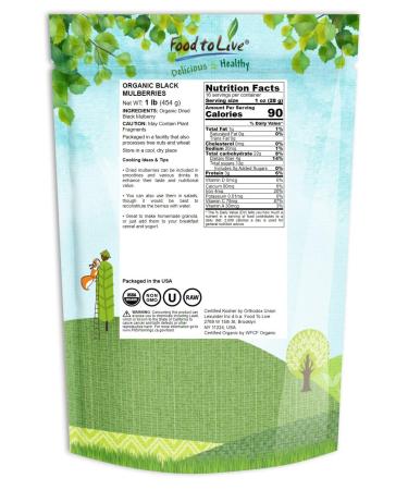 Organic Dried Black Mulberries 1lb | Non-GMO, Raw, Unsulfured, Unsweetened, Vegan & Kosher - Perfect for Snacking, Desserts & Granola | No Sugar Added | Morus nigra - 1lb Pack - Buy Online on SooperMarket.com