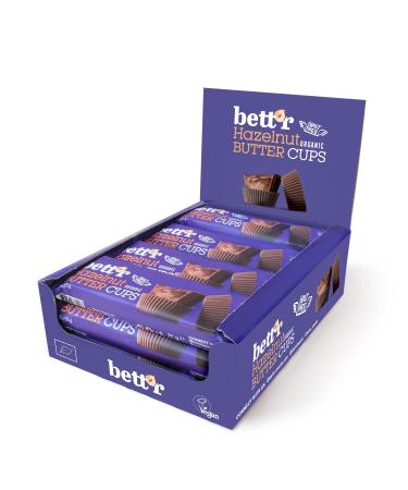 Bett r Bio Hazelnut Butter Cups. 100% Vegan Gluten Free and Lactose Free - 12 x 39 g Bett'r Bio Hazelnut Butter Cups