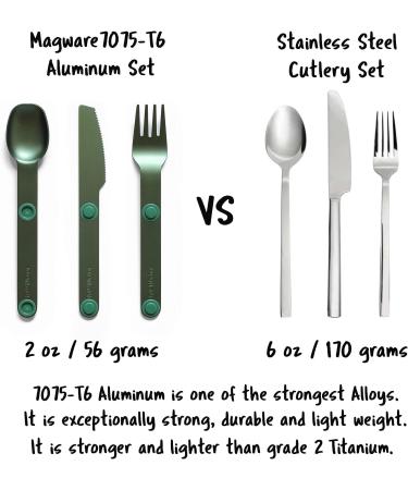 MAGWARE Magnetic Camping Utensils Set - Portable Metal Travel Flatware with Case | Camping Cutlery Set with Knife, Fork & Spoon | Reusable Utensils for Camping, Picnic, Office & Kid's Lunchbox - Green - Buy Online on SooperMarket.com
