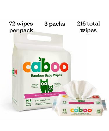 Caboo Tree-Free Bamboo Baby Wipes - 216 Count, Unscented, Eco-Friendly & Gentle for Sensitive Skin - 3 Travel Packs, Resealable Tabs - Buy Online on SooperMarket.com