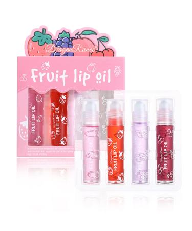 AWCCXMYM 4Pcs Roll On Lip Oil Plumping Hydrating Lip Gloss Set Lip Balm Clear Transparent Brighten Moisturizing Long Lasting Lip Care Lip Gel Kit Makeup For Natural Shiny