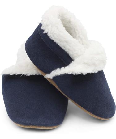 Dotty Fish Suede Baby Slippers | Warm Fleece Lined | Non-Slip Soft Sole for Boys and Girls | Navy | 2-3 Years - Buy Online on SooperMarket.com