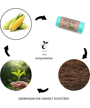 Zuras 10L Organic Waste Bags - 150 Compostable Biodegradable Tear-Resistant & Waterproof | DIN EN 13432 Certified - Buy Online on SooperMarket.com