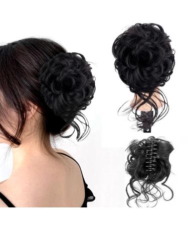 Long beard ball head wig bun grab clip Fluffy natural scrunchie bridal cocktail hairpin Messy Hair Bun Extensions Curly Wavy Hair Scrunchies claw Clip Messy Bun Hairpiece (Brownish black)