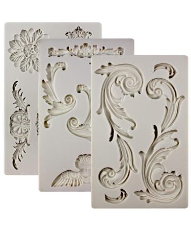 Baroque Style Ornament Curlicues Silicone Molds 3-count Cherub Birdbath Scrollworks Art Deco Inspired Lace Cherub Birdbath Scrollworks Art Deco Lace 3-Tray