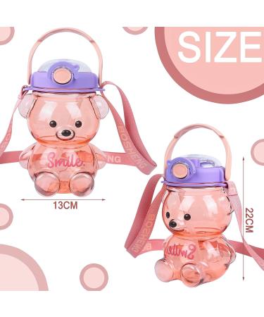Kawaii Bear Straw Bottle - Large Capacity Portable Water Bottle with Strap and Straw - Pink Bear Shape for Outdoor Activities - Buy Online on SooperMarket.com