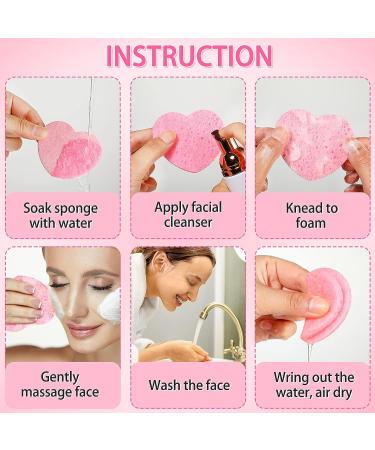 100 Heart Shape Facial Sponges | Natural Cellulose | Reusable Makeup Remover Sponge | Exfoliating Face Cleansing Sponge - Pink - Buy Online on SooperMarket.com