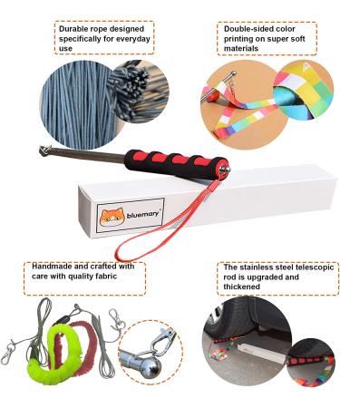 Bluemary Cat Feather Toy Set - 2 Retractable Wand Toys & 4 Rainbow String Teasers | Interactive Indoor Toys for Kittens & Cats - Buy Online on SooperMarket.com