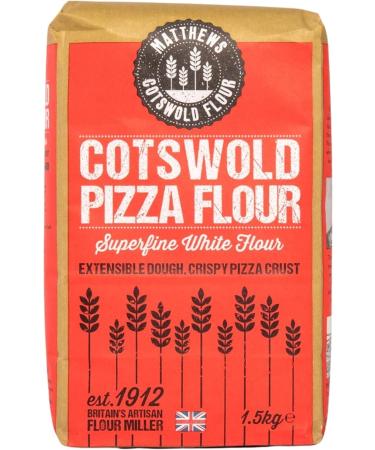 Matthews Cotswold Premium Pizza Flour | Fine White Flour | Blend of UK Hard Wheat | Specialty | Artisanal | Milled In Britain (1.5kg Bag (Single Bag))