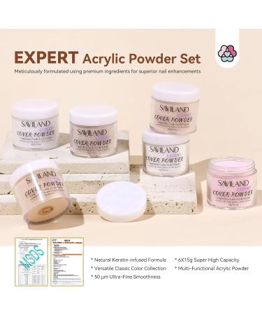 Saviland 6 Colors Acrylic Nail Kit - Professional Acrylic Powder Set for Strong Acrylic Nails - Basic Nudes Color Palette - 6x15g - Buy Online on SooperMarket.com