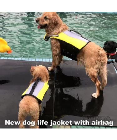 Dog Life Jacket Vest with Detachable Airbags & Buoyancy | Safety Adjustable Swimsuit for Dogs - L Yellow - Buy Online on SooperMarket.com