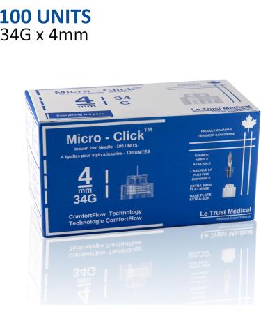 4mm 34G Micro-Click Diabetic Pen Needles 100 pen needles Insulin Pen Needles ozempic needles - Buy Online on SooperMarket.com