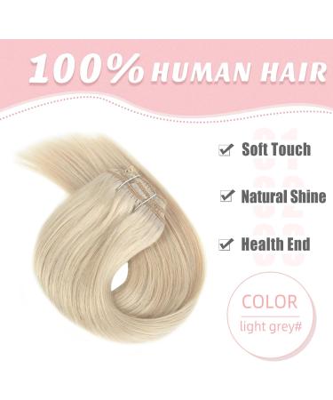 Vlasy Clip in Hair Extensions Human Hair 14 Inch Light Grey# - 7 Piece Seamless Thick Weft Real Hair Clips for Women -70g - Buy Online on SooperMarket.com