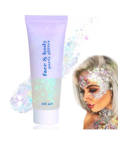 Body Glitter Gel 50ml Face Glitters Body Gel Sequins Shimmer Liquid Eyeshadow Mermaid Sequins Sparkling Chunky Body Lotion Glitter Liquid for Face Body Hair Nail DIY Makeup Decoration-Colorful#06 06#Color