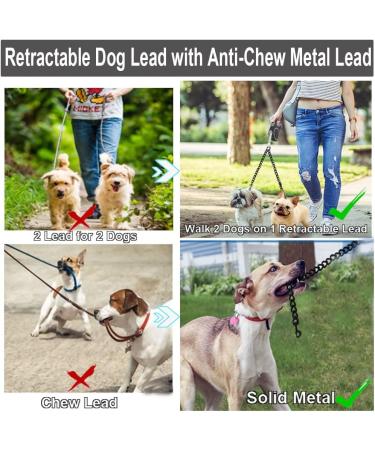 Fiyade Retractable Double Dog Leash for Large, Medium & Small Dogs - Extendable 5m Lead with Metal 70cm Double Ended Chain - L-5m+70cm - Buy Online on SooperMarket.com