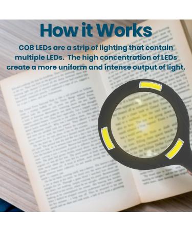 BIOS Living COB LED Magnifying Glass 3X Magnification Bright Uniform Consistent Illumination Perfect for Reading Fine Print Easy On/Off Non-Slip Rubber Handle Lens Size: 3.25 /8.3 cm - Buy Online on SooperMarket.com