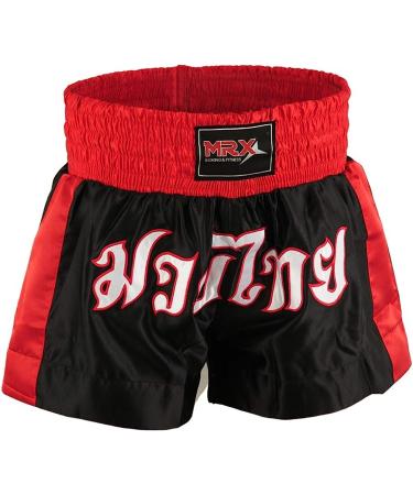MRX Men's Boxing Shorts - Black/Red, Large | Training & Fighting Muay Thai MMA BJJ Kickboxing Trunks - Buy Online on SooperMarket.com