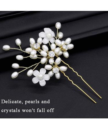 Sppry Wedding Hair Pins - Elegant Pearl Floral Crystal Hair Accessories for Bridal Women (Gold) - Set of 3 - Buy Online on SooperMarket.com