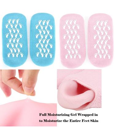 Moisturizing Socks with Heel Gel | Callus Treatment Spa Socks - 2 Pairs of Soft Silicone Cotton Gel Sleeves for Cracked Feet - Blue & Pink - Buy Online on SooperMarket.com