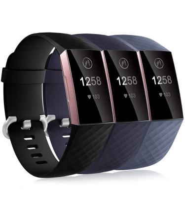 Dirrelo 3 pack compatible with Fitbit Charge 3 bracelet/Fitbit Charge 4 bracelets for women and men sport adjustable replacement parameters silicone watch bracelet for Fitbit Charge 3/Charge 3 SE 3 SE large 01 black+blue+blue