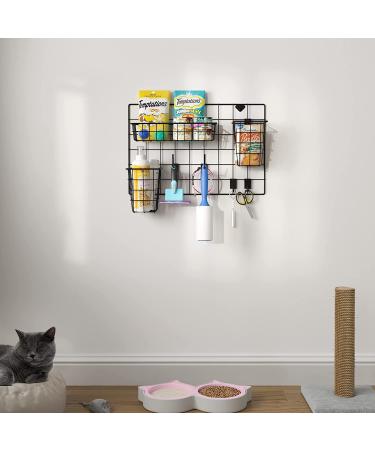 Wall35 Pluto Pet Supplies Organizer - Wall Mount Wire Basket with Hooks for Dog Leash and Cat Collars - Black Metal - Buy Online on SooperMarket.com
