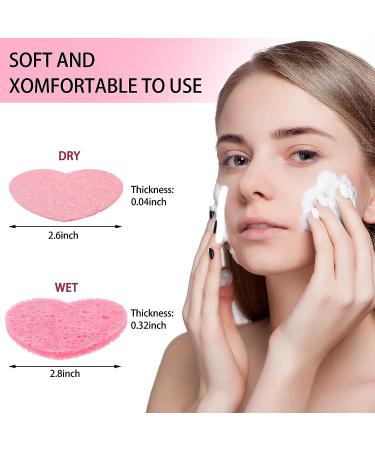 100 Heart Shape Facial Sponges | Natural Cellulose | Reusable Makeup Remover Sponge | Exfoliating Face Cleansing Sponge - Pink - Buy Online on SooperMarket.com