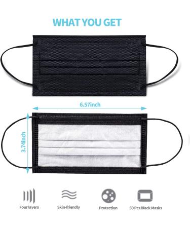 Black Disposable Face Masks 50Pcs - 4-Layer Protection - Breathable Dust Mask for Adults - Buy Online on SooperMarket.com