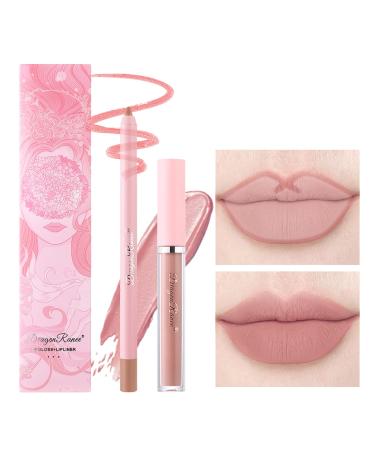 2pcs Lip Liner Pencil and Lipstick Set Velvety Matte Cream Liquid Lipstick Plumper Lip Gloss Lip Crayon Long Lasting Waterproof High Pigmented Lip Colors Not Fade No Smudge Lip Stain Makeup Gift Kit for Women Girls (12)