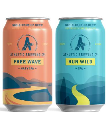 Athletic Brewing Company Craft Non-Alcoholic Beer - Mix 12-Pack - Run Wild IPA and Free Wave Hazy IPA - Low-Calorie, Award Winning - All Natural Ingredients For Great Tasting Drink - 12 Fl Oz Cans Free Wave | Run Wild 12 Fl Oz (Pack of 12)