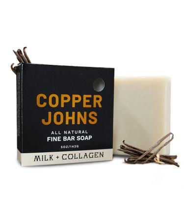 5 Oz/ 142 gm Copper Johns All Naturals Milk & Collagen Cold Process Shea Butter Soap Bar for Men with Sweet Cream Vanilla Goat Milk and Sunflower Oil for Nourishing Smoothing and Moisturizing Skin