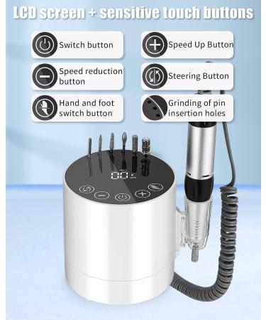 35000 RPM Electric Nail Drill File - Professional Adjustable Speed Manicure Pedicure Kit for Acrylic and Gel Nails - LCD Display - White - Buy Online on SooperMarket.com