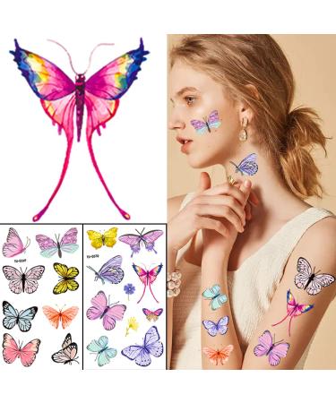 100 Colorful Waterproof Butterfly Temporary Tattoos - Watercolor Flower & Butterfly Stickers for Women, Kids - Body & Face Decoration, Party Favor - Buy Online on SooperMarket.com