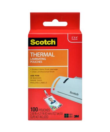 Scotch Thermal Laminating Pouches, 5 Mil Thick for Extra Protection, Professional Quality, 2.4 x 4.2-Inches, ID Badge without Clip, 100-Pouches (TP5852-100)