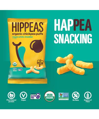 HIPPEAS Organic Chickpea Puffs Vegan White Cheddar Snacks 4oz (Pack of 6) | Gluten-Free Protein Crunch - Buy Online on SooperMarket.com
