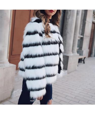 Women's Elegant Cropped Faux Fur Party Coat - Black & White Stripe Colorblock - Size XL - Buy Online on SooperMarket.com