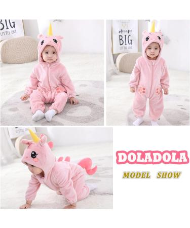 Doladola Unisex Baby Flannel Animal Romper | Spring Autumn One-Piece Pyjamas 3-6 Months | Unicorn Design for Boys and Girls - Buy Online on SooperMarket.com