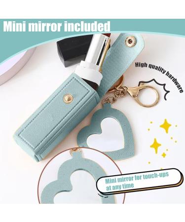 Buy 2PCS Lipstick Case with Heart Mirror | Portable Lip Balm Holder & Keyring Pouch for Women - Perfect Gift - Buy Online on SooperMarket.com