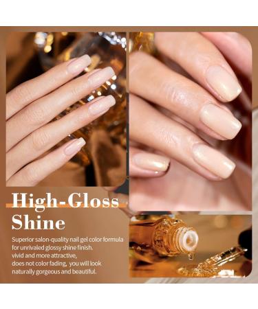 RARJSM Glitter Nude Gel Polish Set - 6pcs Pale Pink, Milky Jelly, Cashmere, Beige, Apricot, Champagne, Brown | UV LED Cured Translucent Natural Soak Off Iridescent Holographic Nail Polish 7.5ml - Buy Online on SooperMarket.com