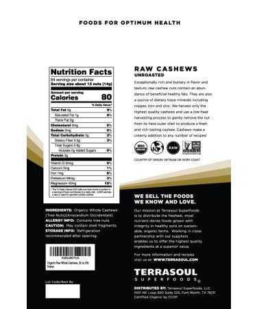 Terrasoul Superfoods Organic Raw Whole Cashews 4lb Sweet and Fresh 2lb Pack (2 Pack) - Buy Online on SooperMarket.com