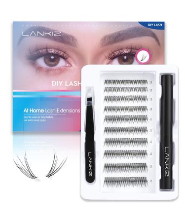 LANKIZ Individual Lashes Kit, 12D DIY eyelash extension kit for Beginners, 200 Pcs Individual Eyelashes, Cluster Lashes Glue,Lash Tweezers,8-14mm Mix Faux Mink DIY Lash Extension at Home 12D-Kit