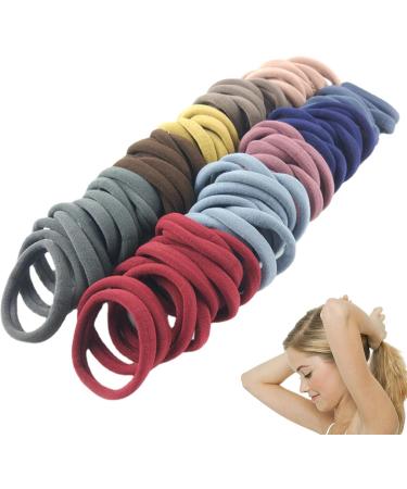 50-Pack No Damage Silicone Hair Ties | Soft & Stretchy Large Rubber Bands for Thick Curly Hair | Cute Ponytail Holders in Dark Colors - Buy Online on SooperMarket.com
