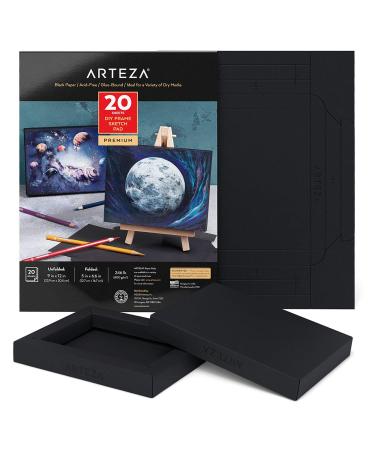 ARTEZA Black Sketch Paper Foldable Canvas Pad  Folded Size 5x6.6 Inches  20 Sheets  DIY Frame  Acid-Free Heavyweight Paper 246lb/400GSM for Artists  Art Supplies for a Variety of Dry Media 5x6.6 Inches Black