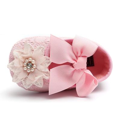 Cute Baby Girl Flower Shoes + Headband Set | Non-Slip Soft Toddler Shoes for Special Occasions | Christening and Wedding Party Shoes | 6-12 Months | Color Pink - Buy Online on SooperMarket.com