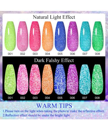 MIZHSE Neon Reflective Glitter Gel Polish Set - Fluorescent Shiny Disco Sparkle - UV LED Soak Off Gel Kit for DIY Nail Art - Salon Quality - Buy Online on SooperMarket.com
