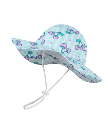 LANGZHEN Beach Sun Protection Hat for Baby Girls Adjustable Toddler Kids Hat Wide Brim Summer Play Hat with Chin Strap cherries 1-2 Years