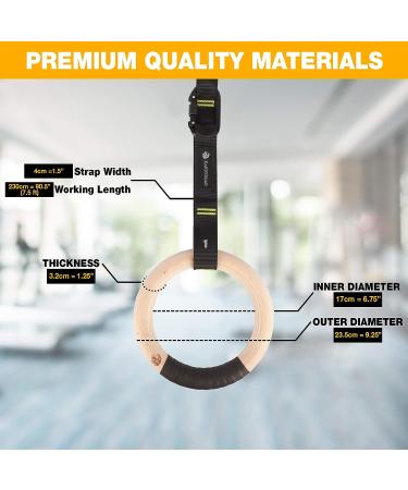 HardyRoar Wood Gymnastic Rings - Crossfit & Body Training Equipment with Easy Install Carabiners & Adjustable Straps - Buy Online on SooperMarket.com