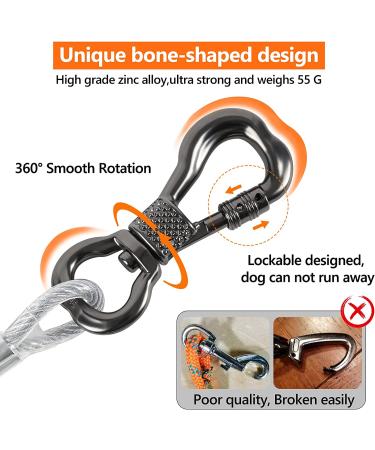 XiaZ Dog Runner Tie Out Cable for Dogs Up to 250lbs - 50ft Lead Line for Yard, Camping, Park - Silver - Buy Online on SooperMarket.com